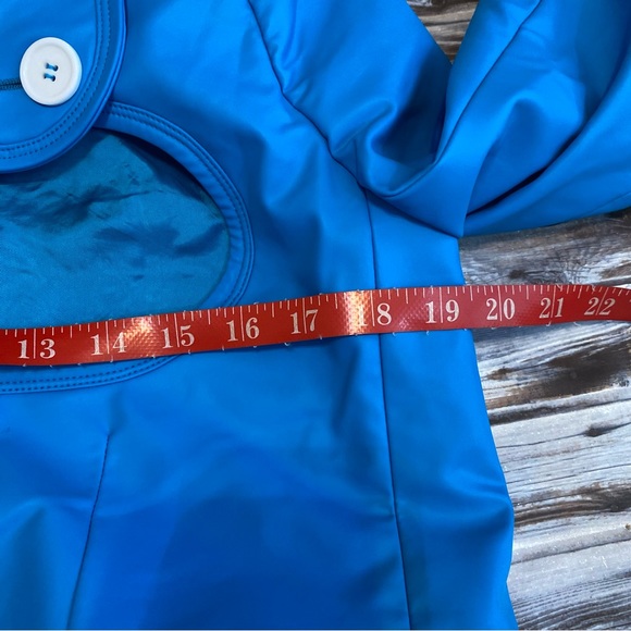 Nina Ricci Asymmetric Cutout Faux Leather Button Front Collared Blazer Blue 34 - Picture 13 of 14